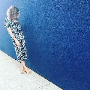 Vintage long black and white rose dress